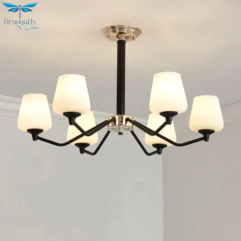 Milky Glass Sputnik Hanging Chandelier Classic 3/6 Lights Living Room Pendant Light With Cup Shade