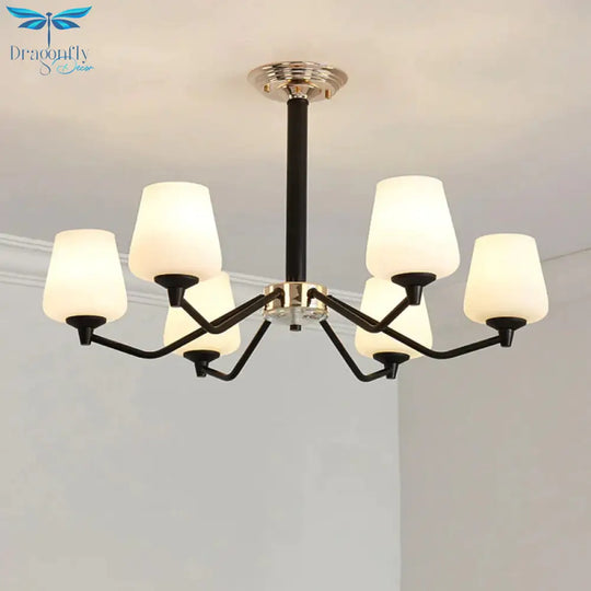 Milky Glass Sputnik Hanging Chandelier Classic 3/6 Lights Living Room Pendant Light With Cup Shade