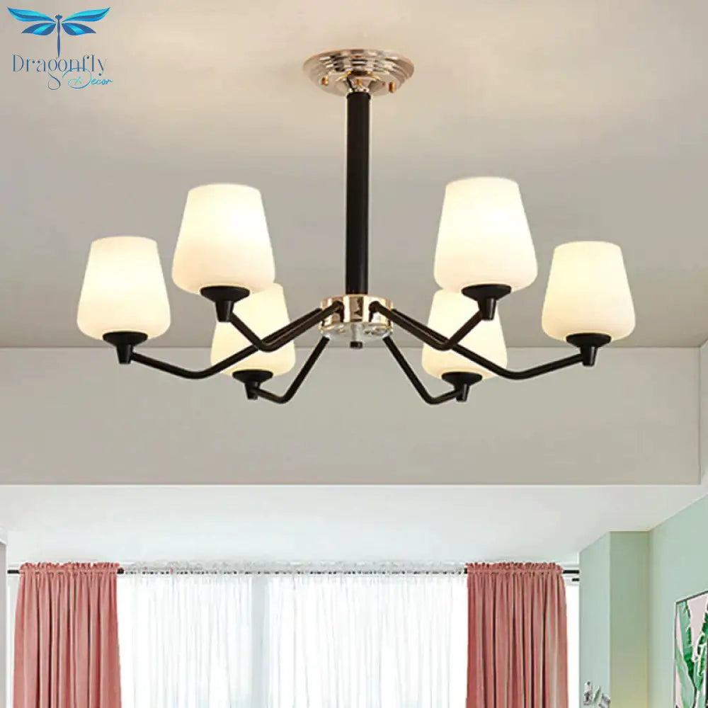 Milky Glass Sputnik Hanging Chandelier Classic 3/6 Lights Living Room Pendant Light With Cup Shade