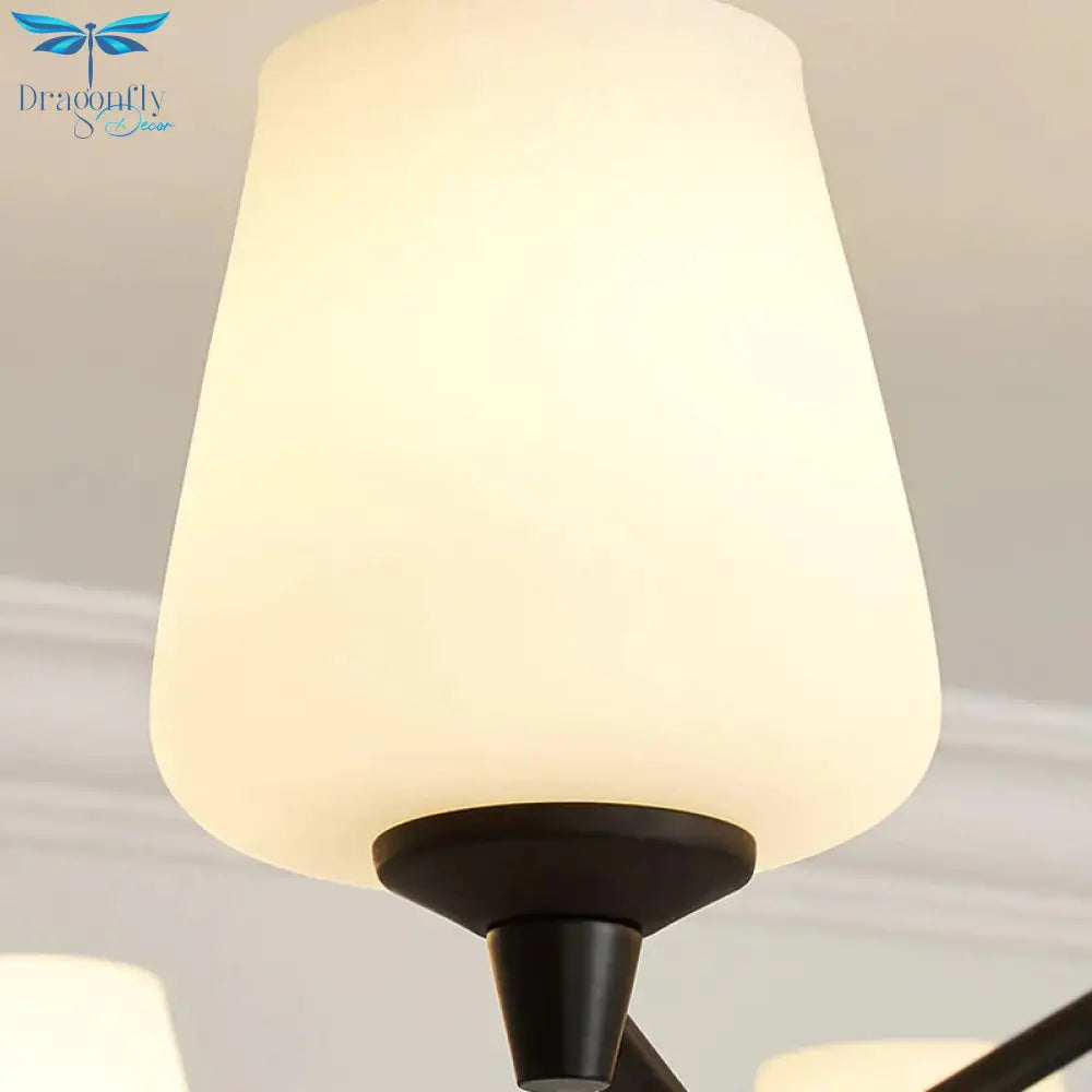 Milky Glass Sputnik Hanging Chandelier Classic 3/6 Lights Living Room Pendant Light With Cup Shade