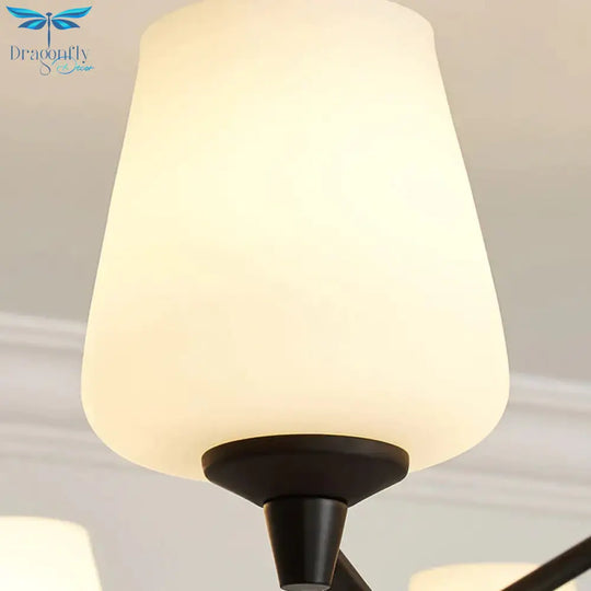 Milky Glass Sputnik Hanging Chandelier Classic 3/6 Lights Living Room Pendant Light With Cup Shade