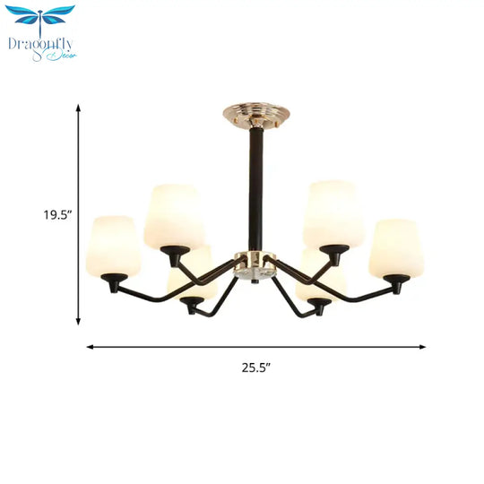 Milky Glass Sputnik Hanging Chandelier Classic 3/6 Lights Living Room Pendant Light With Cup Shade