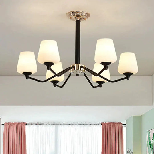 Milky Glass Sputnik Hanging Chandelier Classic 3/6 Lights Living Room Pendant Light With Cup Shade