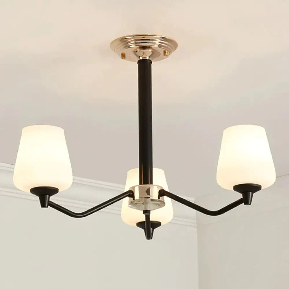 Milky Glass Sputnik Hanging Chandelier Classic 3/6 Lights Living Room Pendant Light With Cup Shade