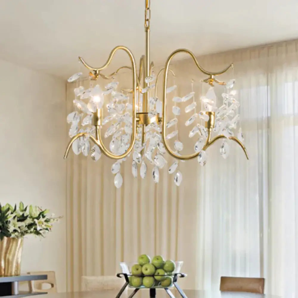 Minimalist 3 - Head Gold Chandelier With Faceted Ball Finials - Elegant Hall Ceiling Suspension Lamp