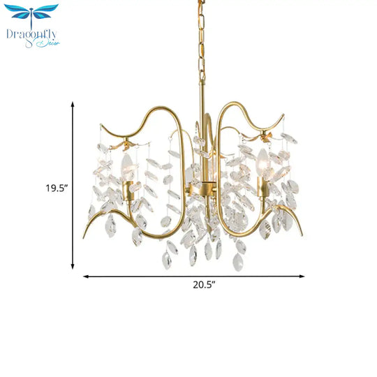Minimalist 3 - Head Gold Chandelier With Faceted Ball Finials - Elegant Hall Ceiling Suspension Lamp