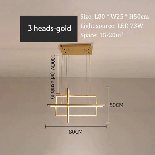 Minimalist Luxury Design Black Gold White Led Dimmable Rectangle Chandelier For Bedroom Living