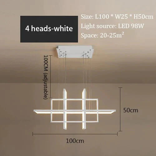 Minimalist Luxury Design Black Gold White Led Dimmable Rectangle Chandelier For Bedroom Living