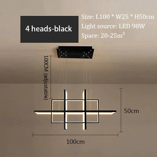 Minimalist Luxury Design Black Gold White Led Dimmable Rectangle Chandelier For Bedroom Living