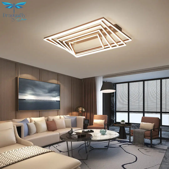 Minimalist Metal Led Flush Mount Ceiling Light With Multi - Tiered Rectangle Design For Living Room