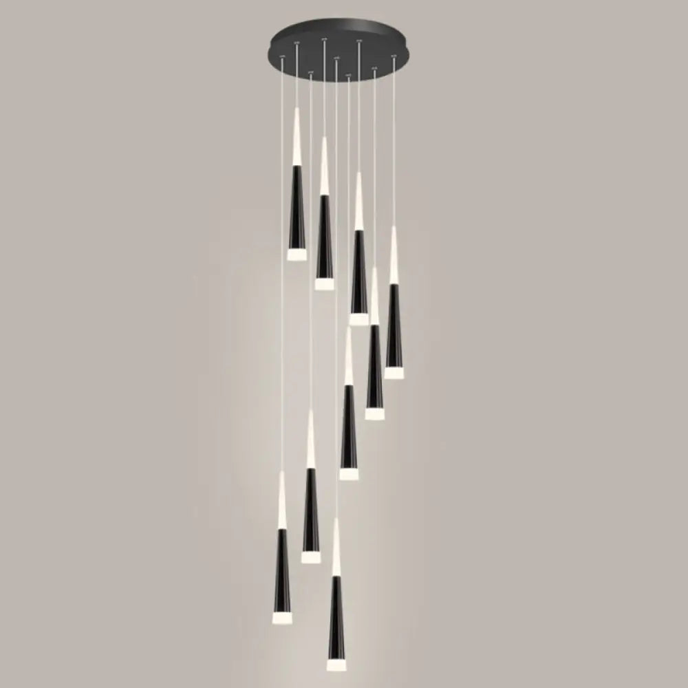 Minimalist Metallic Multi Ceiling Light Staircase Suspension Lighting With Acrylic Shade 9 / White