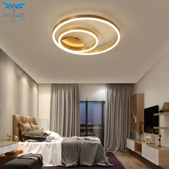Minimalistic Bedroom Brilliance: Gold Circular Aluminum Led Flush Mount Ceiling Ligh