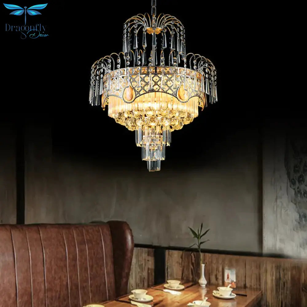 Modern 3/5 Lights Chandelier Light With Crystal Shade Gold Tiered Ceiling For Dining Room