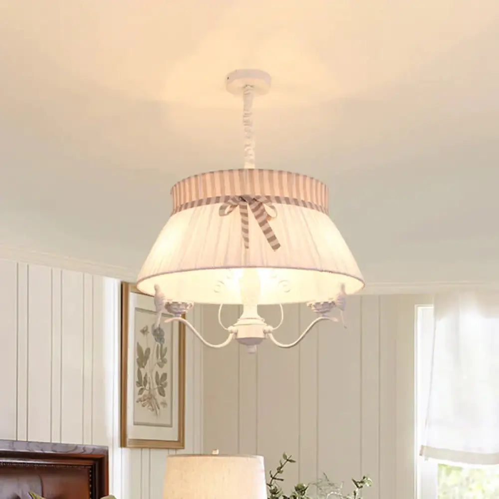 Modern 3 Lights Chandelier Lamp With Fabric Shade White Conical Pendant Light Fixture