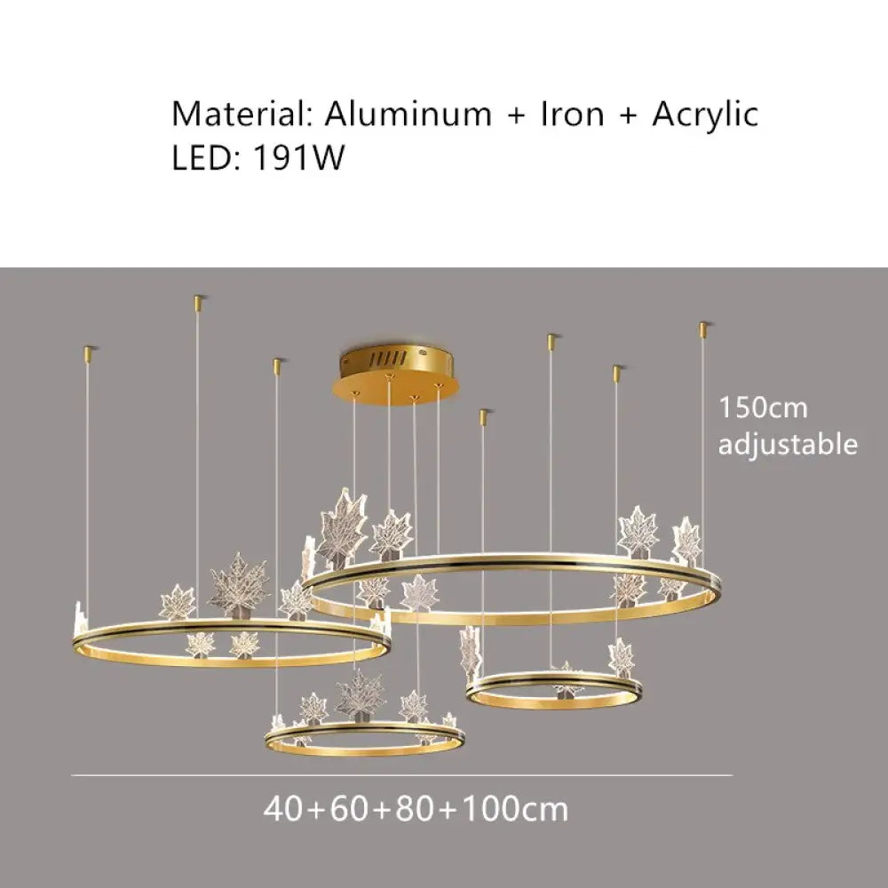 Modern Aluminum Ring Pendant Lights Dimming Foyer Restaurant Bedroom Hanging Lamp Acrylic Leaves