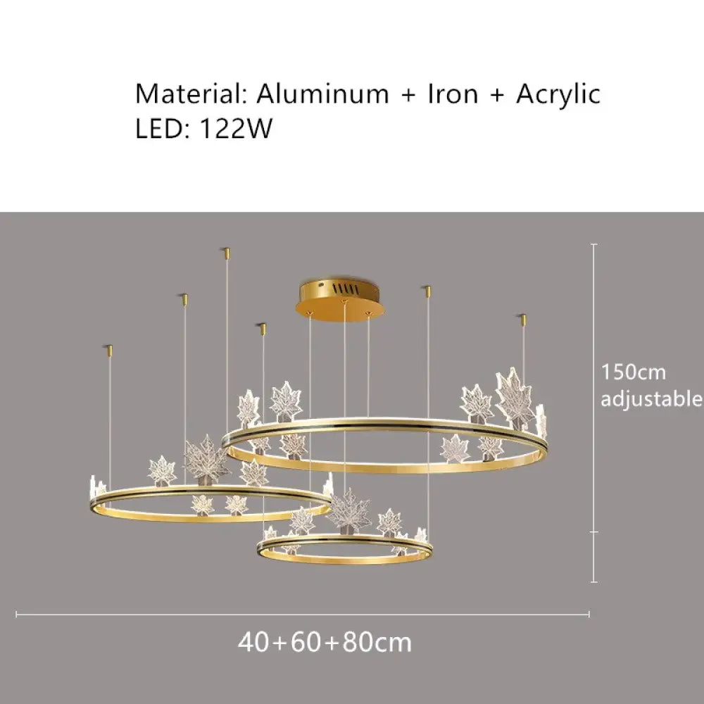 Modern Aluminum Ring Pendant Lights Dimming Foyer Restaurant Bedroom Hanging Lamp Acrylic Leaves