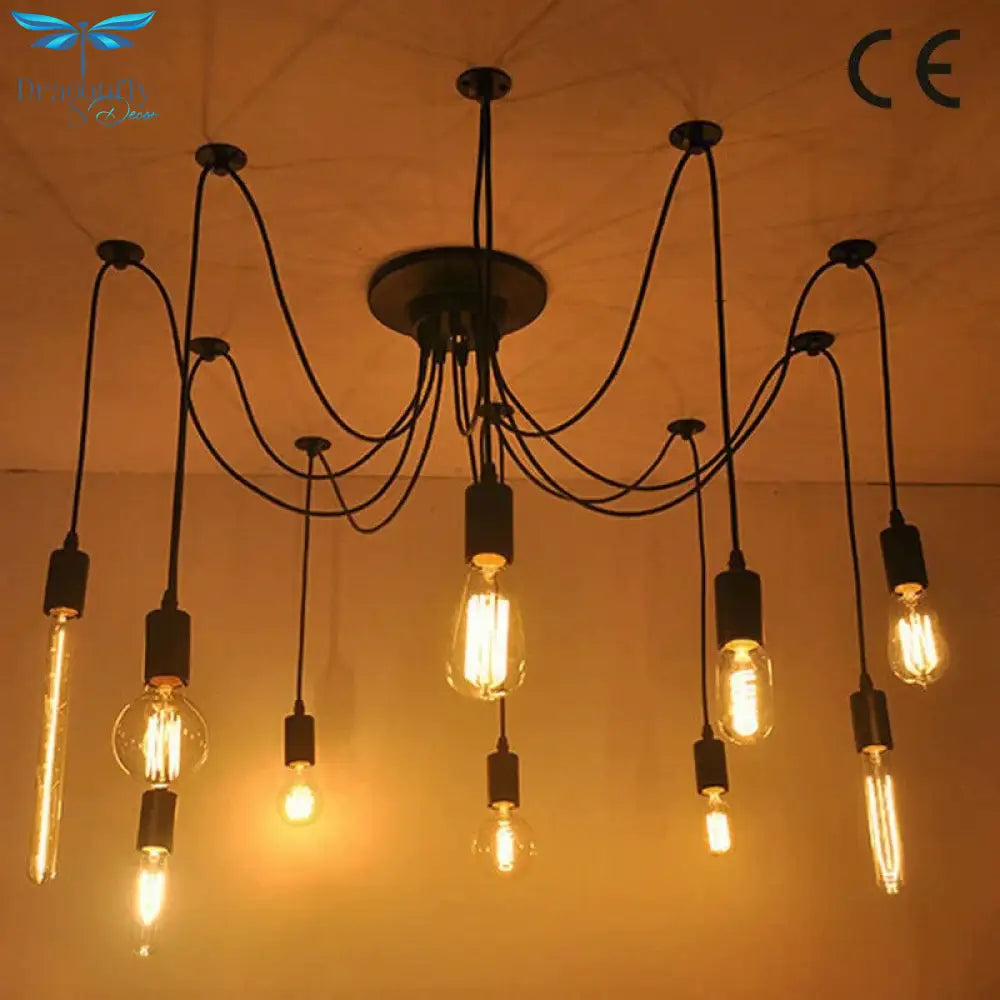 Modern Big Spider Industrial Black Vintage Pendant Lamp Loft Led 14 Heads E27 Hanging Lights For
