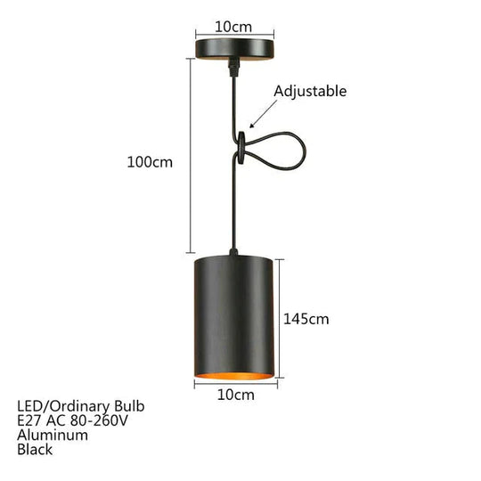 Modern Black Aluminum Pendant Light Led E27 Nordic Industrail Hanging Lamp For Living Room