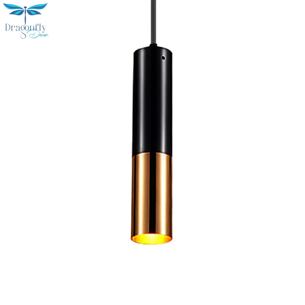 Modern Black And Gold Cylinder Pendant Lighting For Bar Cafe