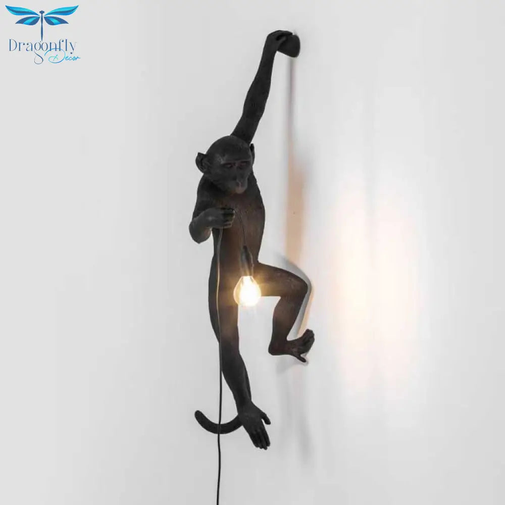 Modern Black Monkey Lamp Hemp Rope Pendant Lights American Country Resin Loft Industrial Hanging