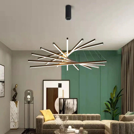 Modern Black Stair Chandelier Simple Modern Duplex Building High - Rise Empty Living Dining Room