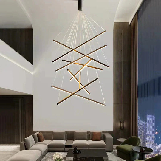 Modern Black Stair Chandelier Simple Modern Duplex Building High - Rise Empty Living Dining Room