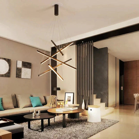 Modern Black Stair Chandelier Simple Modern Duplex Building High - Rise Empty Living Dining Room