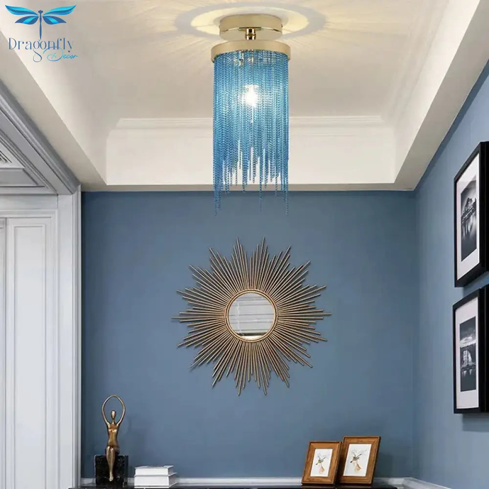 Modern Ceiling Light For Bar Lamp Dining Room Simple Silver Golden Blue Green Waterfall Lamps