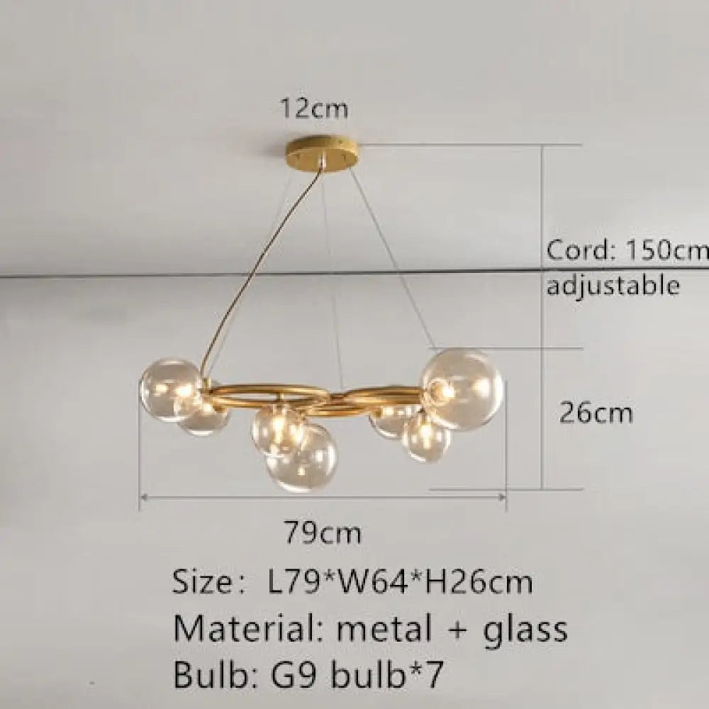 Modern Design Led Transparent Glass Ball Gray White Hanging Pendant Light 7 Balls / Gold Metal Warm