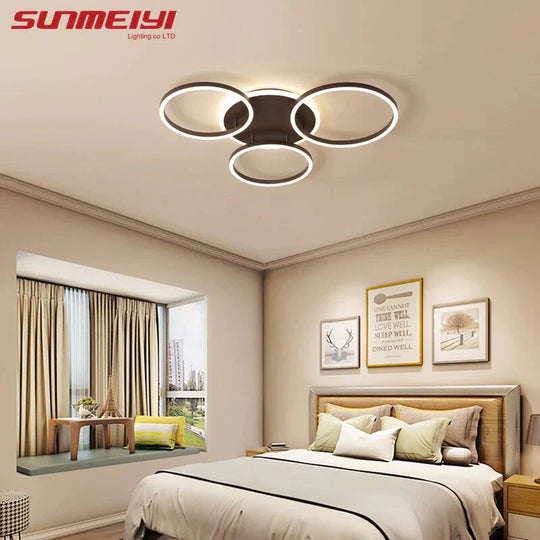 Modern Dimmable Led Ceiling Lights Brown Rings Lighting For Kitchen Bedroom Industrial Home Decor