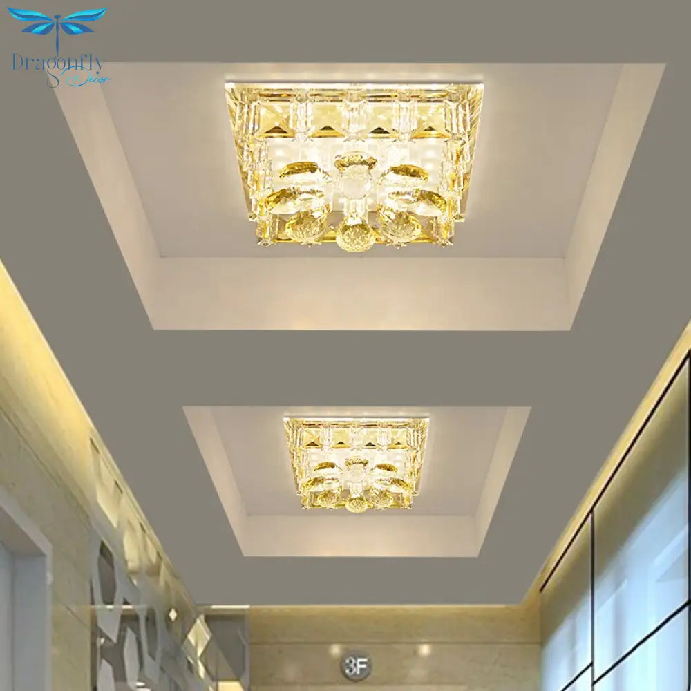 Modern Fashion Square Crystal Ceiling Light Home Corridor Deco Surface Mounted Entrance Aisle Led