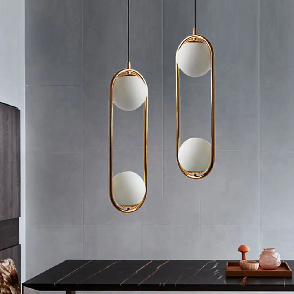 Modern Globe Pendant Light White Glass Black/Gold Hanging Ceiling Lamp For Bedroom 2 / Gold Lighting