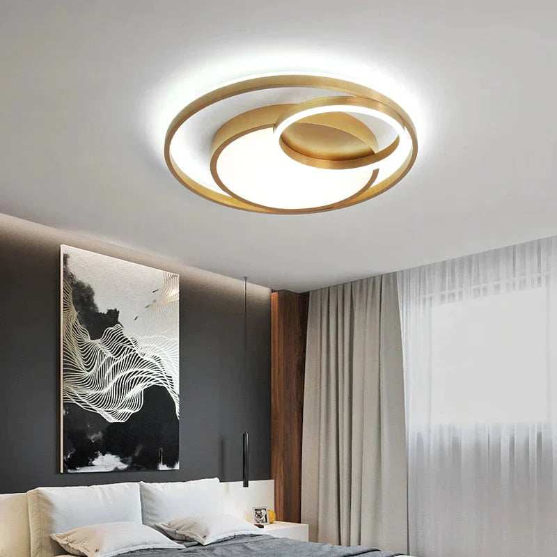 Modern Golden Round Led Ceiling Lamps Living Room Bedroom Dimmable Remote Control Acrylic Light