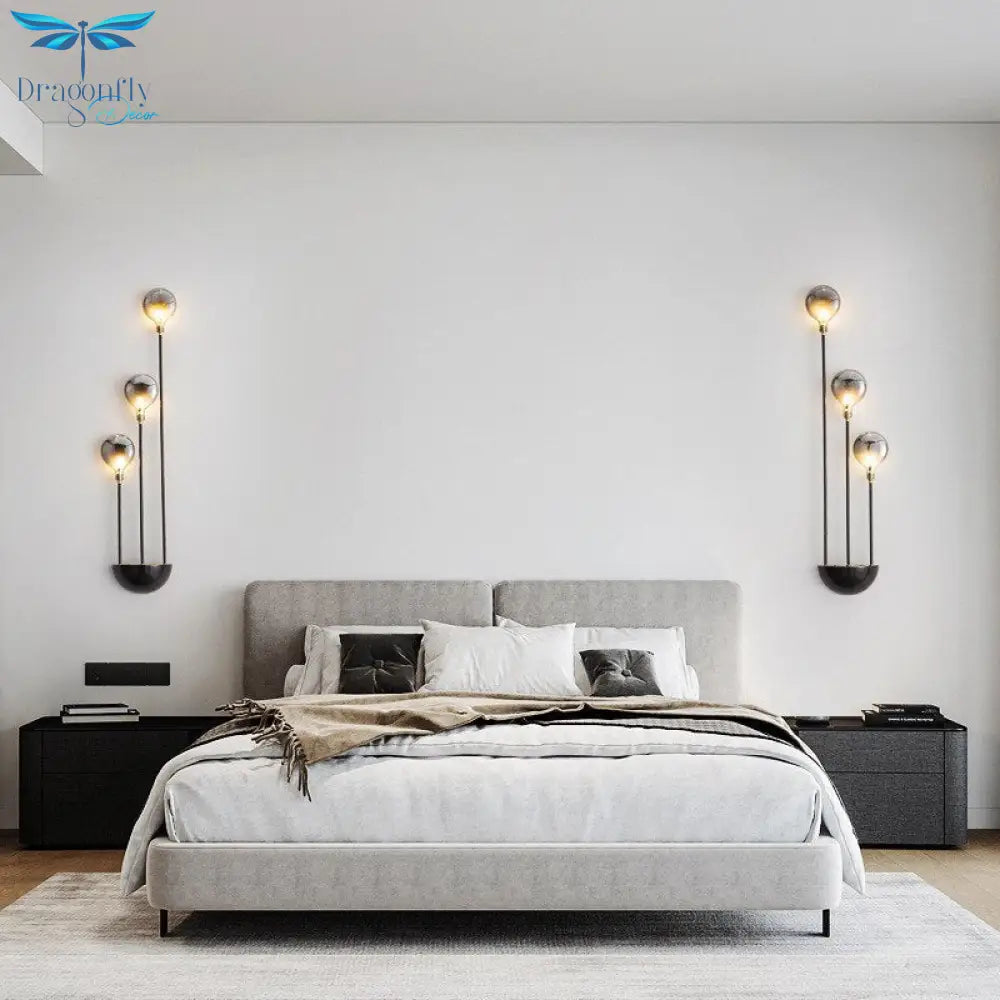 Modern Gray Glass G4 Wall Lamp Gold Black Copper Bedroom Living Room Aisle Dining Minimalist