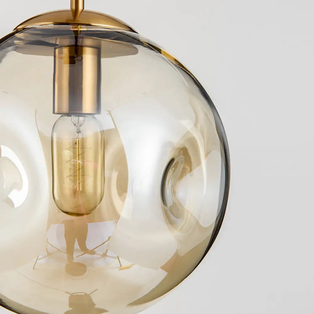 Modern Hand - Blown Spherical Glass Hanging Pendant Light Amber Lighting