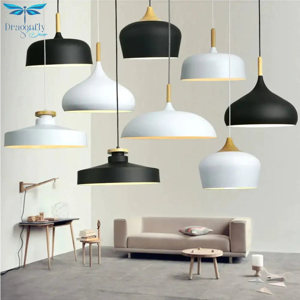Modern Hanging Ceiling Lamps Wood Aluminium E27 Pendant Lights Dining Room Table Bedside Kitchen