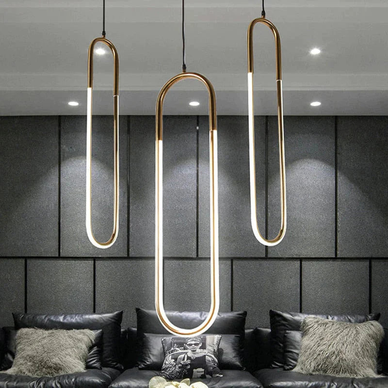 Modern Iron U Style Gold Pendant Lights Energy Saving Tube Lustre Luminaire Suspension Light