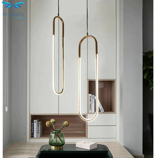 Modern Iron U Style Gold Pendant Lights Energy Saving Tube Lustre Luminaire Suspension Light