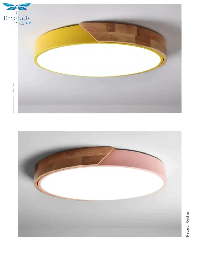 Modern Led Ceiling Light Macarons Colorful Indoor Lamp Wood Ironware Acrylic Kitchen Bedroom Foyer