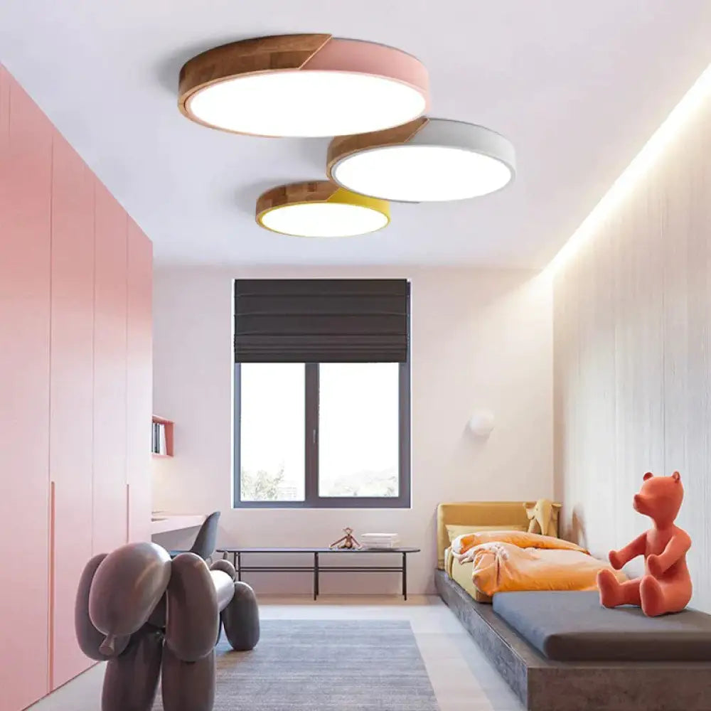 Modern Led Ceiling Light Macarons Colorful Indoor Lamp Wood Ironware Acrylic Kitchen Bedroom Foyer