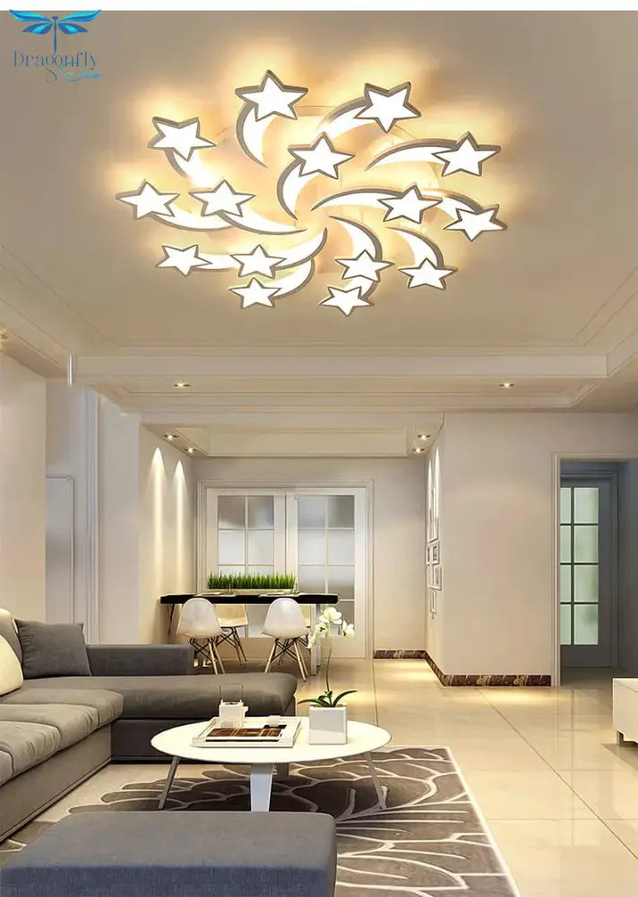 Modern Led Chandelier Art Deco Room Indoor Lamp White Star For Living Dining Bedroom Kid’s