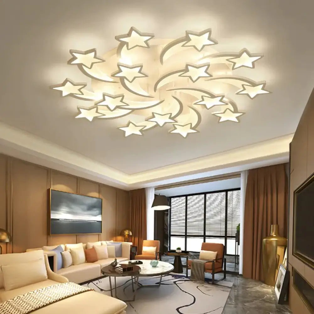 Modern Led Chandelier Art Deco Room Indoor Lamp White Star For Living Dining Bedroom Kid’s