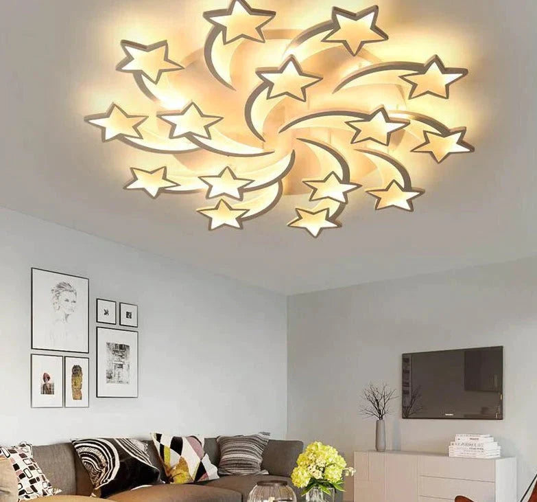 Modern Led Chandelier Art Deco Room Indoor Lamp White Star For Living Dining Bedroom Kid’s