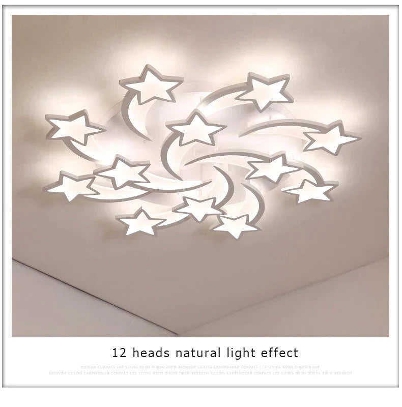 Modern Led Chandelier Art Deco Room Indoor Lamp White Star For Living Dining Bedroom Kid’s