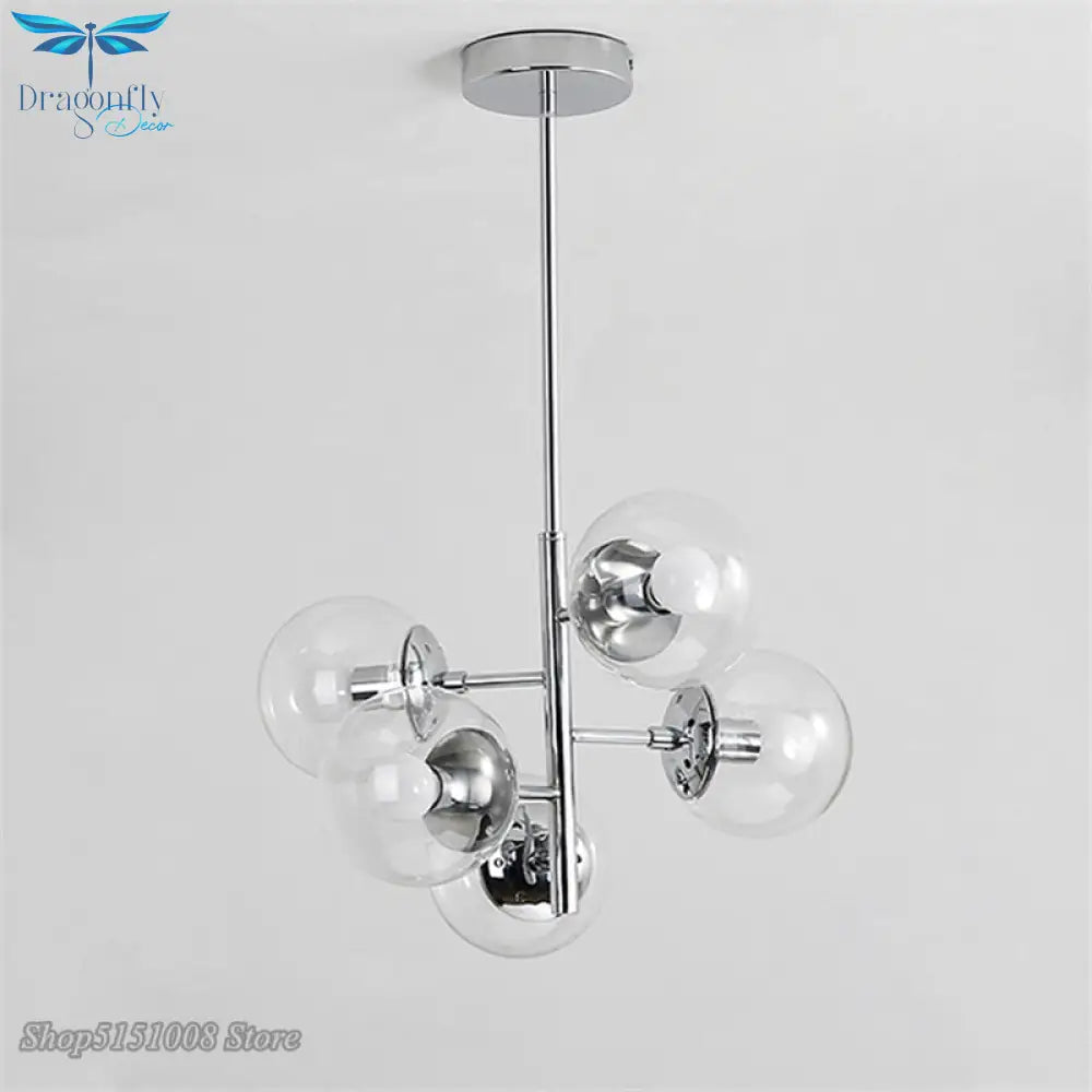 Modern Led Chandelier Nordic Dining Room Glass Ball Lampshape Design Chrome Silver Luster Light