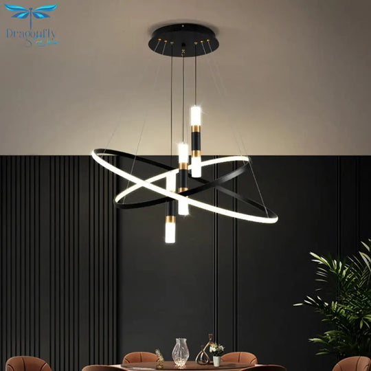 Modern Led Chandelier With Spotlight For Living Dining Room Kitchen Black Simple Pendant Lamps