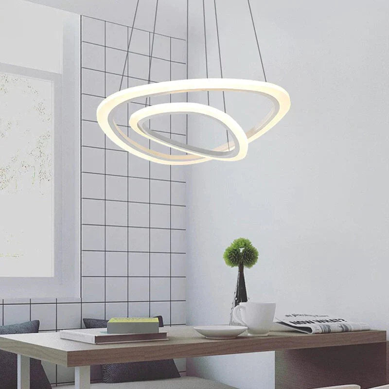 Modern Led Circles Pendant Lights Living Dining Room Fixtures With Remote Dimmable Rings Home Decor