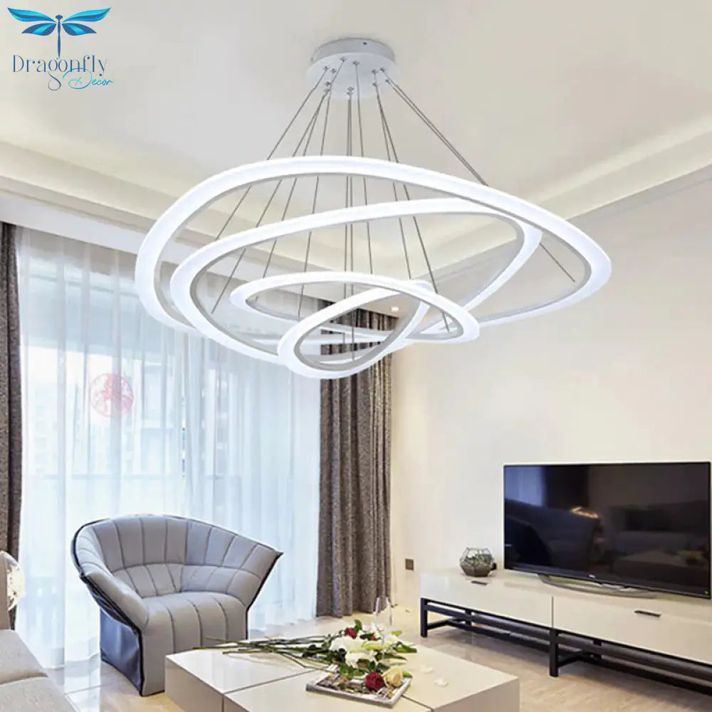 Modern Led Circles Pendant Lights Living Dining Room Fixtures With Remote Dimmable Rings Home Decor