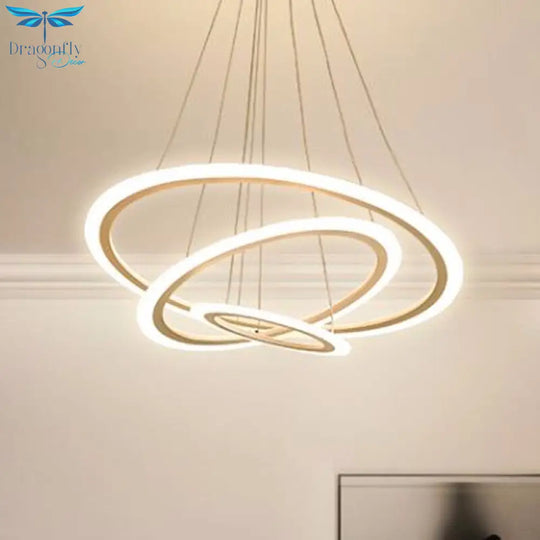 Modern Led Circular2/3 Rings Chandeliers Light White Black For Dining Room Living Pendant Lighting