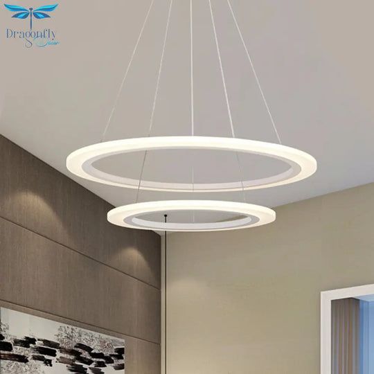 Modern Led Circular2/3 Rings Chandeliers Light White Black For Dining Room Living Pendant Lighting